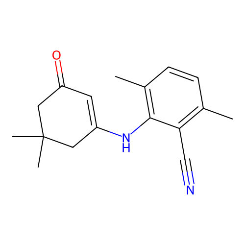 2-[(5,5-Dimethyl-3-oxocyclohex-1-en-1-yl)amino]-3,6-dimethylbenzonitrile structure