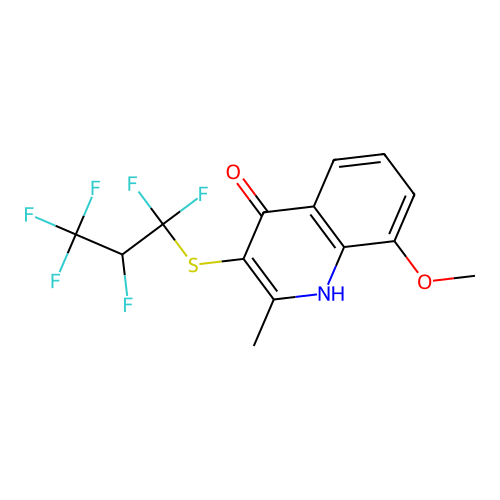 3-(1,1,2,3,3,3-Hexafluoro-propylsulfanyl)-8-methoxy-2-methyl-1H-quinolin-4-one structure