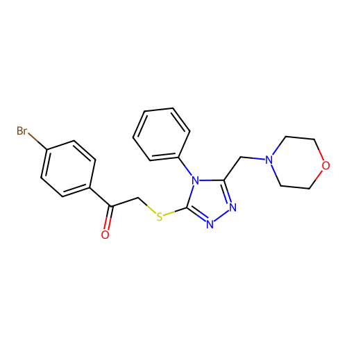 1-(4-bromophenyl)-2-[[5-(morpholin-4-ylmethyl)-4-phenyl-1,2,4-triazol-3-yl]sulfanyl]ethanone structure
