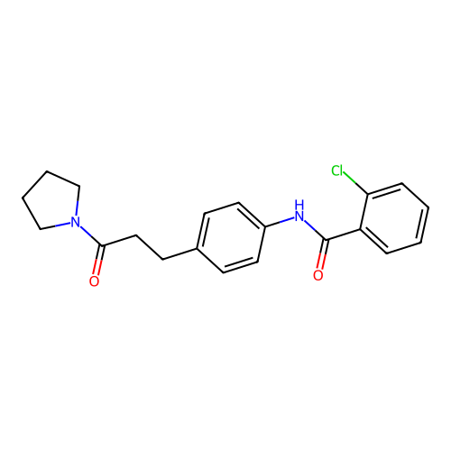 2-chloro-N-[4-(3-oxo-3-pyrrolidin-1-ylpropyl)phenyl]benzamide structure