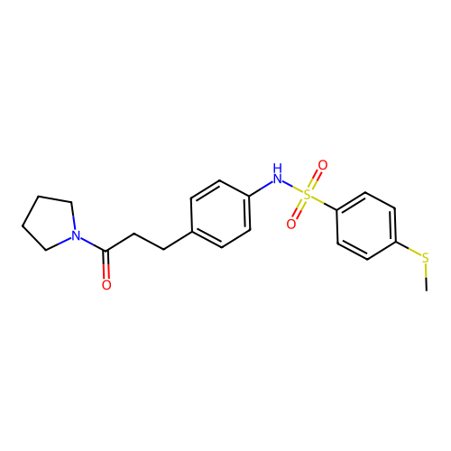 4-methylsulfanyl-N-[4-(3-oxo-3-pyrrolidin-1-ylpropyl)phenyl]benzenesulfonamide structure