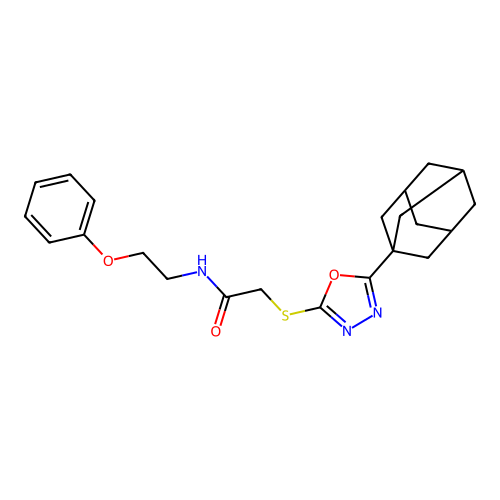 2-[[5-(1-adamantyl)-1,3,4-oxadiazol-2-yl]sulfanyl]-N-(2-phenoxyethyl)acetamide structure