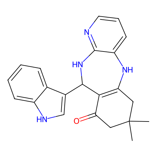 10-(1H-indol-3-yl)-7,7-dimethyl-5,6,7,8,10,11-hexahydro-9H-pyrido[3,2-b][1,4]benzodiazepin-9-one structure