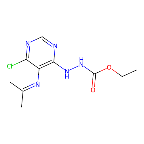 ethyl N-[[6-chloro-5-(propan-2-ylideneamino)pyrimidin-4-yl]amino]carbamate structure