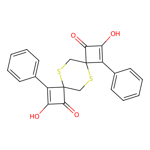 2,9-dihydroxy-1,8-diphenyl-6,12-dithiadispiro[3.2.3^{7}.2^{4}]dodeca-1,8-diene-3,10-dione structure