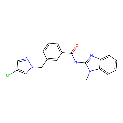 3-[(4-chloro-1H-pyrazol-1-yl)methyl]-N-(1-methyl-1H-benzimidazol-2-yl)benzamide structure