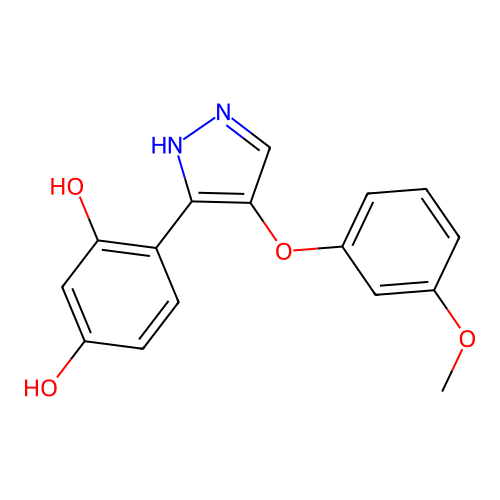 4-(4-(3-methoxyphenoxy)-1H-pyrazol-3-yl)benzene-1,3-diol structure