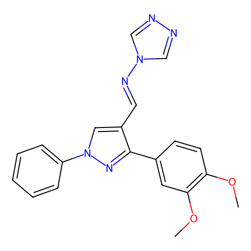 1-[3-(3,4-dimethoxyphenyl)-1-phenylpyrazol-4-yl]-N-(1,2,4-triazol-4-yl)methanimine structure