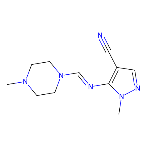 1-methyl-5-{[(4-methyl-1-piperazinyl)methylene]amino}-1H-pyrazole-4-carbonitrile structure