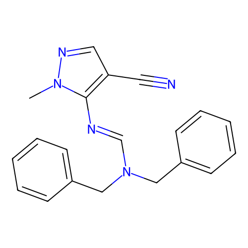 N,N-dibenzyl-N'-(4-cyano-1-methyl-1H-pyrazol-5-yl)imidoformamide structure
