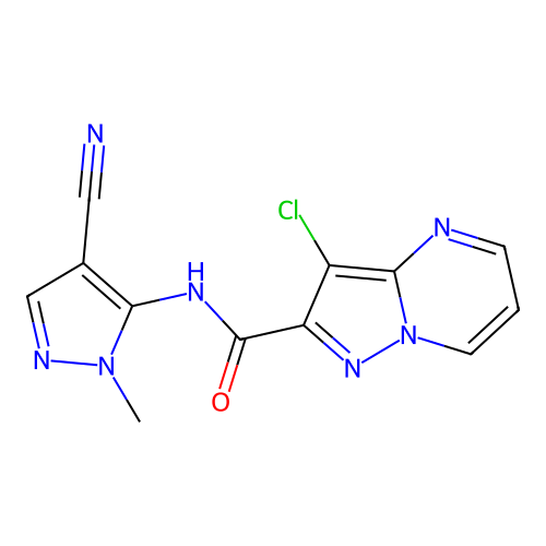 3-chloro-N-(4-cyano-2-methylpyrazol-3-yl)pyrazolo[1,5-a]pyrimidine-2-carboxamide structure