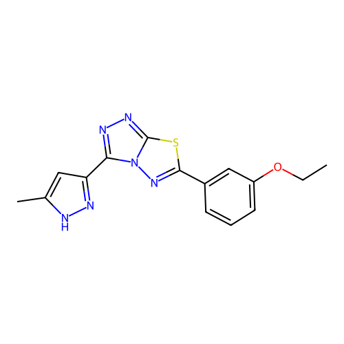 3-ethoxy-1-[3-(3-methylpyrazol-5-yl)(1,2,4-triazolo[3,4-b]1,3,4-thiadiazolin-6 -yl)]benzene structure