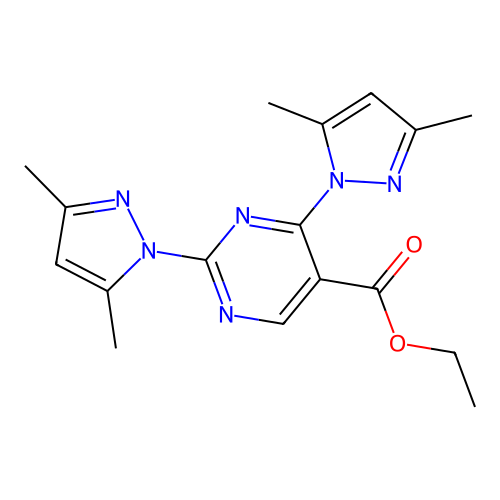 ethyl 2,4-bis(3,5-dimethyl-1H-pyrazol-1-yl)pyrimidine-5-carboxylate structure