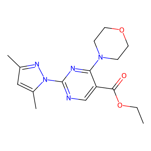 ethyl 2-(3,5-dimethylpyrazol-1-yl)-4-morpholin-4-ylpyrimidine-5-carboxylate structure