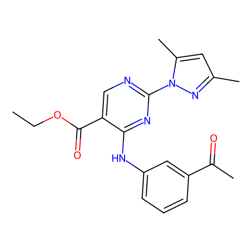 ethyl 4-((3-acetylphenyl)amino)-2-(3,5-dimethyl-1H-pyrazol-1-yl)pyrimidine-5-carboxylate structure