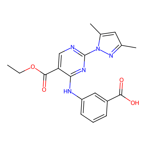 3-[[2-(3,5-dimethylpyrazol-1-yl)-5-ethoxycarbonylpyrimidin-4-yl]amino]benzoic acid structure