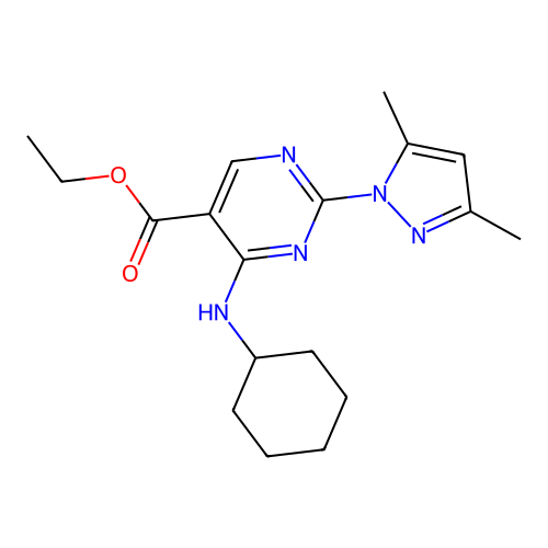 ethyl 4-(cyclohexylamino)-2-(3,5-dimethylpyrazol-1-yl)pyrimidine-5-carboxylate structure