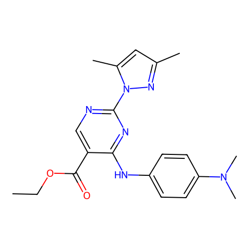 ethyl 4-[4-(dimethylamino)anilino]-2-(3,5-dimethylpyrazol-1-yl)pyrimidine-5-carboxylate structure