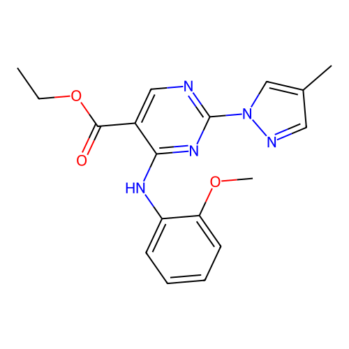 ethyl 4-((2-methoxyphenyl)amino)-2-(4-methyl-1H-pyrazol-1-yl)pyrimidine-5-carboxylate structure