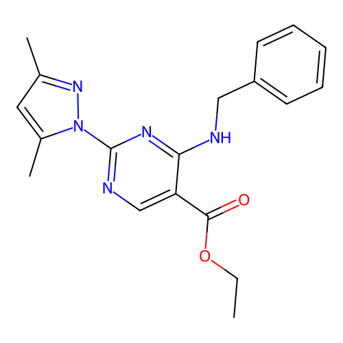 Ethyl 4-(benzylamino)-2-(3,5-dimethylpyrazol-1-yl)pyrimidine-5-carboxylate structure