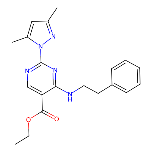 Ethyl 2-(3,5-dimethylpyrazol-1-yl)-4-(phenethylamino)pyrimidine-5-carboxylate structure