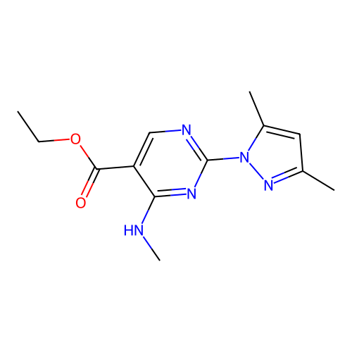 ethyl 2-(3,5-dimethyl-1H-pyrazol-1-yl)-4-(methylamino)pyrimidine-5-carboxylate structure