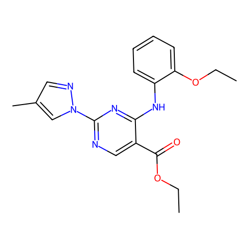 Ethyl 4-(2-ethoxyanilino)-2-(4-methylpyrazol-1-yl)pyrimidine-5-carboxylate structure
