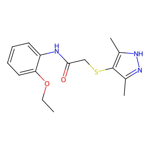 2-((3,5-dimethyl-1H-pyrazol-4-yl)thio)-N-(2-ethoxyphenyl)acetamide structure