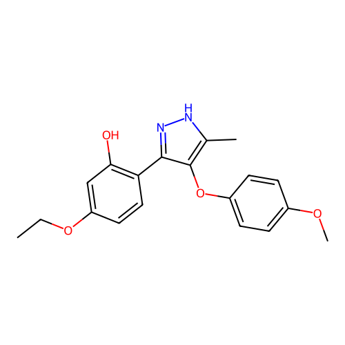 5-ethoxy-2-[4-(4-methoxyphenoxy)-5-methyl-1H-pyrazol-3-yl]phenol structure