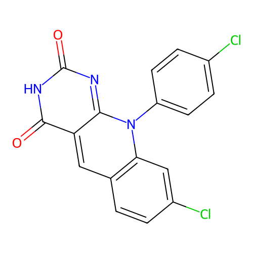 8-chloro-10-(4-chlorophenyl)pyrimido[4,5-b]quinoline-2,4(3H,10H)-dione structure