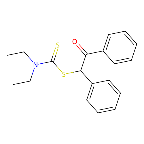 2-Oxo-1,2-diphenylethyl diethylcarbamodithioate structure