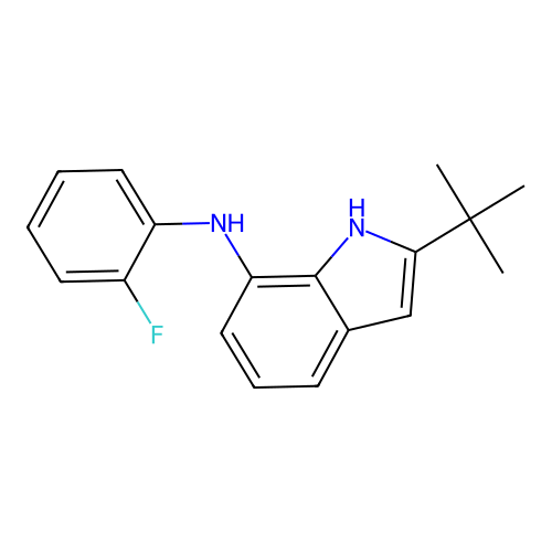 2-tert-butyl-N-(2-fluorophenyl)-1H-indol-7-amine structure