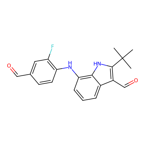 2-(tert-Butyl)-7-((2-fluoro-4-formylphenyl)amino)-1H-indole-3-carbaldehyde structure