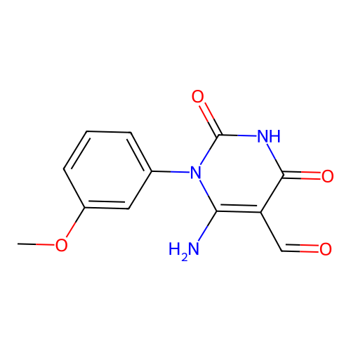 6-amino-1-(3-methoxyphenyl)-2,4-dioxo-1,2,3,4-tetrahydropyrimidine-5-carbaldehyde structure