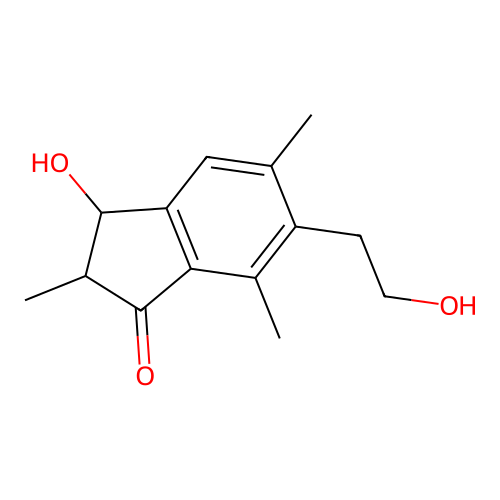 3-hydroxy-6-(2-hydroxyethyl)-2,5,7-trimethyl-2,3-dihydro-1H-inden-1-one structure