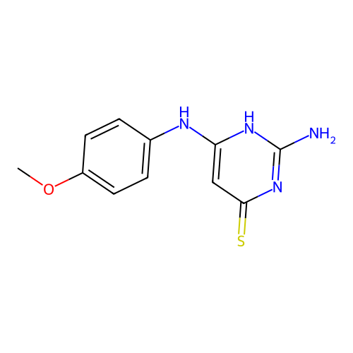 2-amino-6-(4-methoxyanilino)-1H-pyrimidine-4-thione structure