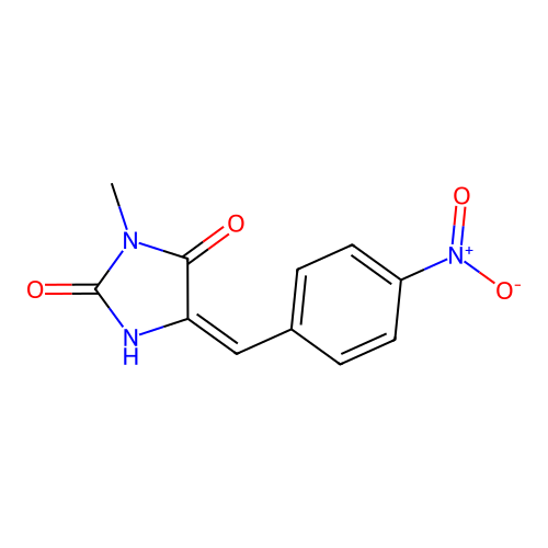 (5E)-3-methyl-5-[(4-nitrophenyl)methylidene]imidazolidine-2,4-dione structure