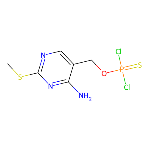 O-{[4-amino-2-(methylsulfanyl)pyrimidin-5-yl]methyl} phosphorodichloridothioate structure