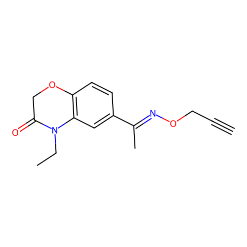 2H-1,4-Benzoxazin-3(4H)-one, 4-ethyl-6-(1-((2-propynyloxy)imino)ethyl)- structure