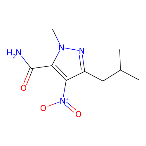 3-isobutyl-1-methyl-4-nitro-1H-pyrazole-5-carboxamide structure