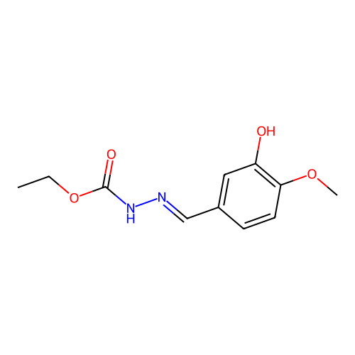 Ethyl hydrogen [(3-hydroxy-4-methoxyphenyl)methylidene]carbonohydrazonate structure