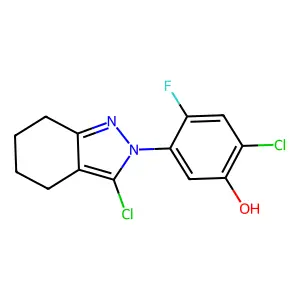 2-Chloro-5-(3-chloro-4,5,6,7-tetrahydroindazol-2-yl)-4-fluorophenol structure