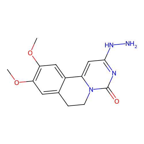 (Z)-2-hydrazono-9,10-dimethoxy-6,7-dihydro-2H-pyrimido[6,1-a]isoquinolin-4(3H)-one structure