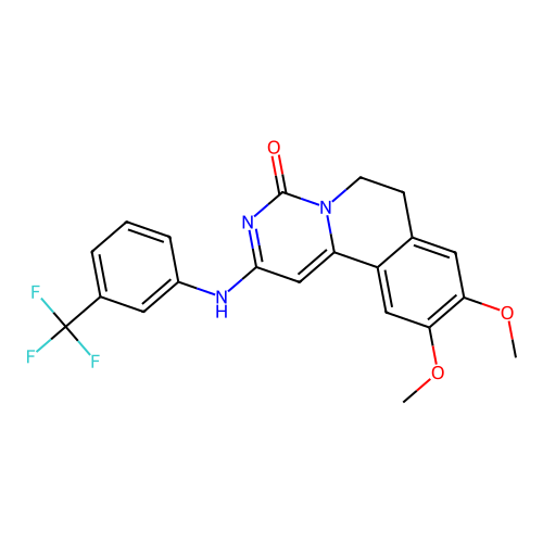 9,10-dimethoxy-2-[3-(trifluoromethyl)anilino]-6,7-dihydropyrimido[6,1-a]isoquinolin-4-one structure