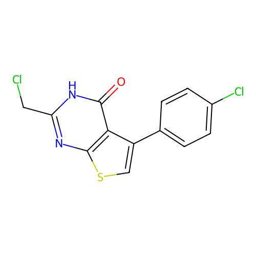 2-(chloromethyl)-5-(4-chlorophenyl)-3H,4H-thieno[2,3-d]pyrimidin-4-one structure