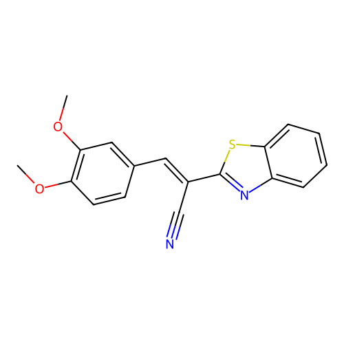 (2E)-2-(1,3-benzothiazol-2-yl)-3-(3,4-dimethoxyphenyl)prop-2-enenitrile structure