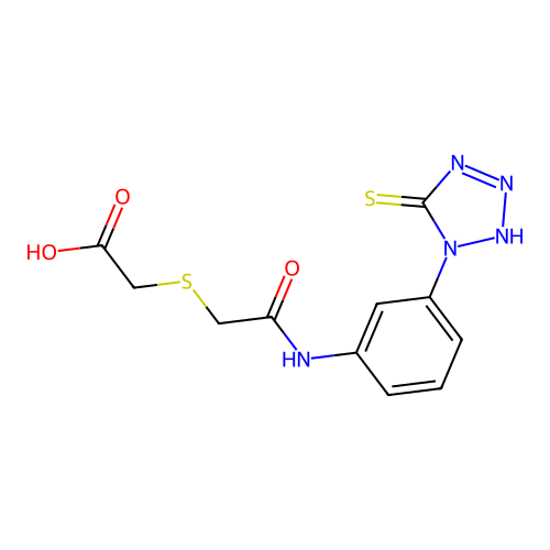 [(2-oxo-2-{[3-(5-sulfanyl-1H-tetrazol-1-yl)phenyl]amino}ethyl)sulfanyl]acetic acid structure