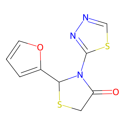 2-(Furan-2-yl)-3-(1,3,4-thiadiazol-2-yl)-1,3-thiazolidin-4-one structure