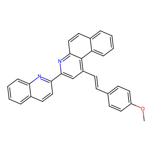 1-[(E)-2-(4-methoxyphenyl)ethenyl]-3-(quinolin-2-yl)benzo[f]quinoline structure