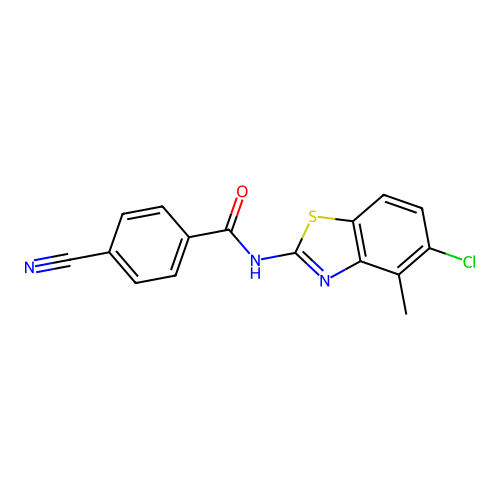 N-(5-chloro-4-methyl-1,3-benzothiazol-2-yl)-4-cyanobenzamide structure